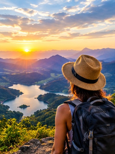 Traveller overlooking a lake