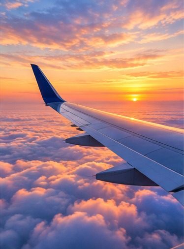 Aeroplane wing above the clouds